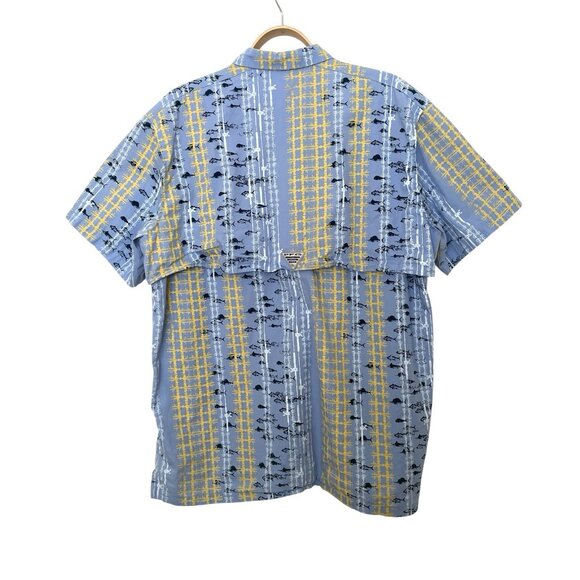 Columbia PFG Shirt Mens XL Fishing Boat Vented Slimming Vertical Pattern Blue - Picture 2 of 10